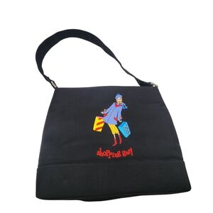 Black Tote Bag with Colorful Shopping Girl Design‎